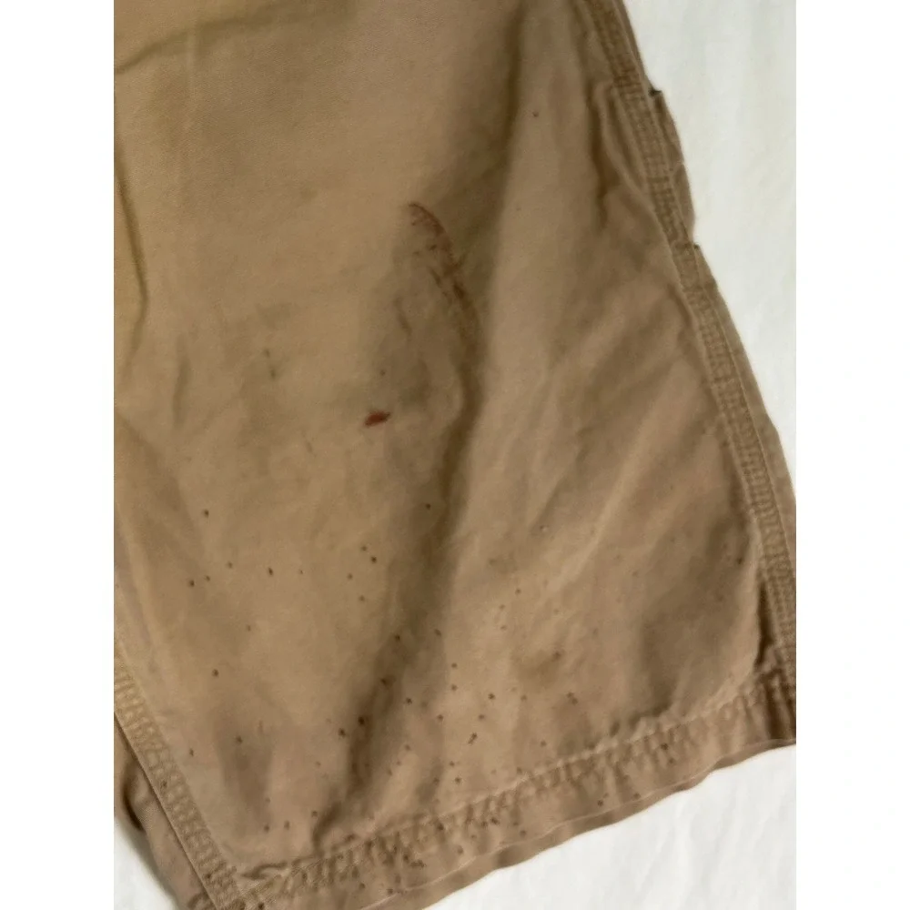 Carhartt Mens Canvas Carpenter Shorts Tan Distressed Paint Splatter Size 34